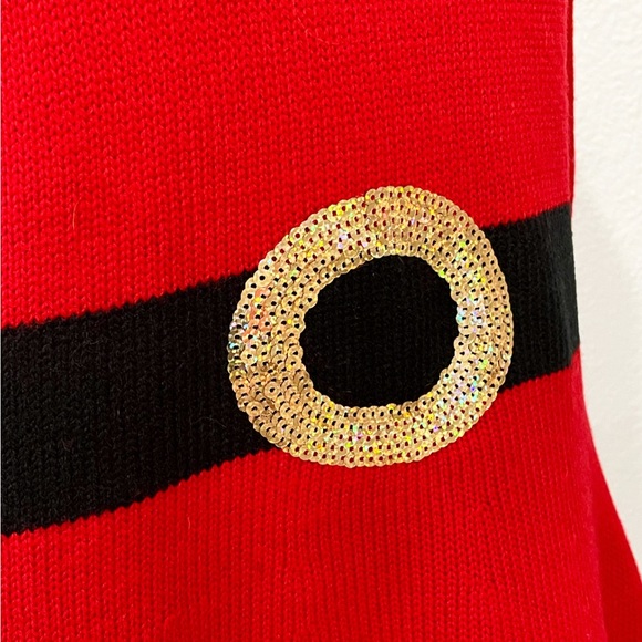 Holiday Time Off Shoulder Santa Sweater Dress M Red White Sequin Belt Christmas - Picture 4 of 9